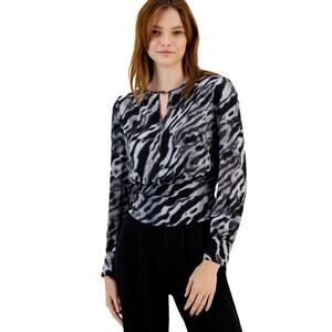 Bar III Women's Animal Print Blouse Large Black White NWT